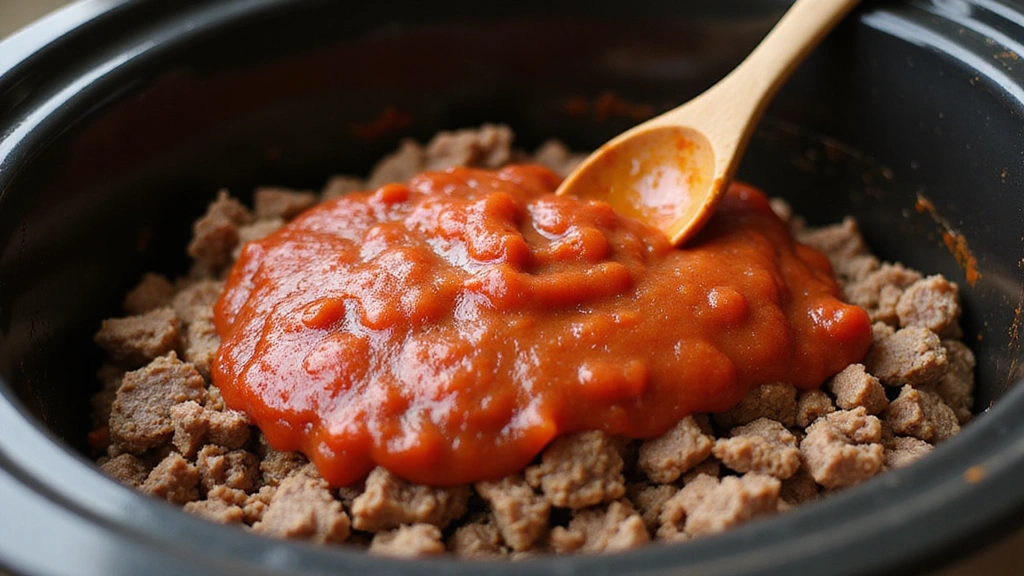 Crock Pot Lasagna Recipe You Can Set and Forget - Step 3: Add Meat and Sauce