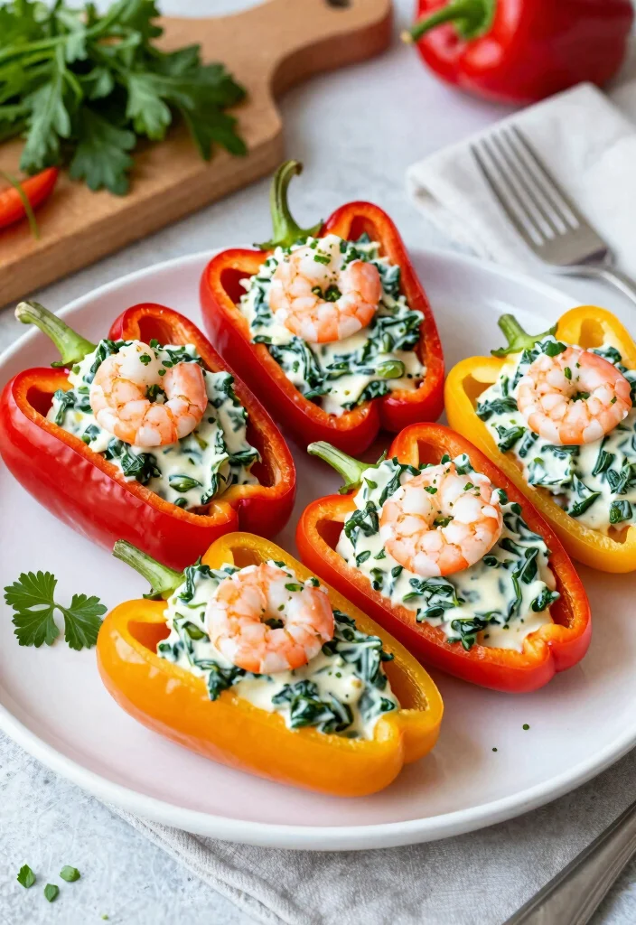 10 Keto Shrimp Recipes for Easy Light Weeknight Dinners - 10. Shrimp and Spinach Stuffed Peppers