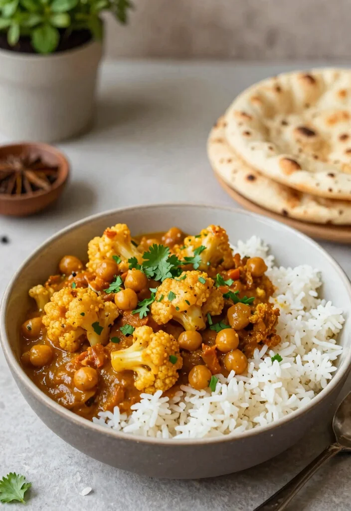 12 Cauliflower Vegan Recipes for Easy Plant-Forward Meals - 7. Spicy Cauliflower and Chickpea Curry