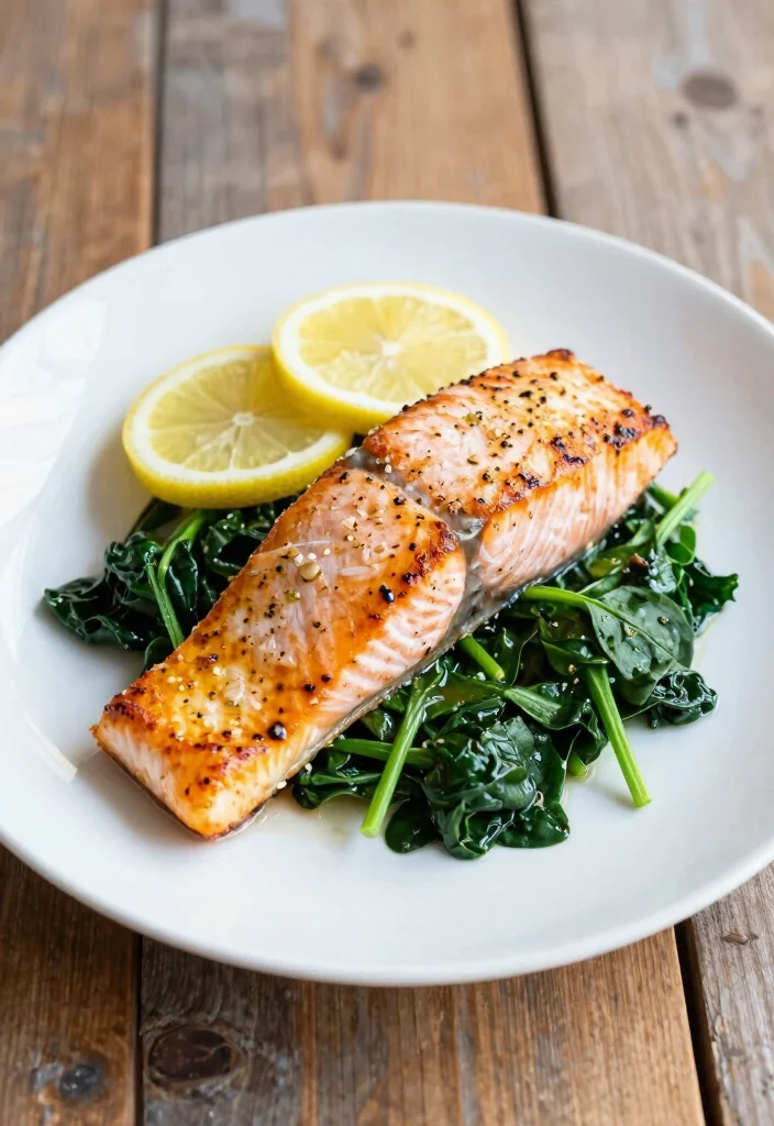 12 Healthy Meat Recipes for Easy Balanced Weeknight Meals - 12. Lemon Garlic Salmon with Spinach