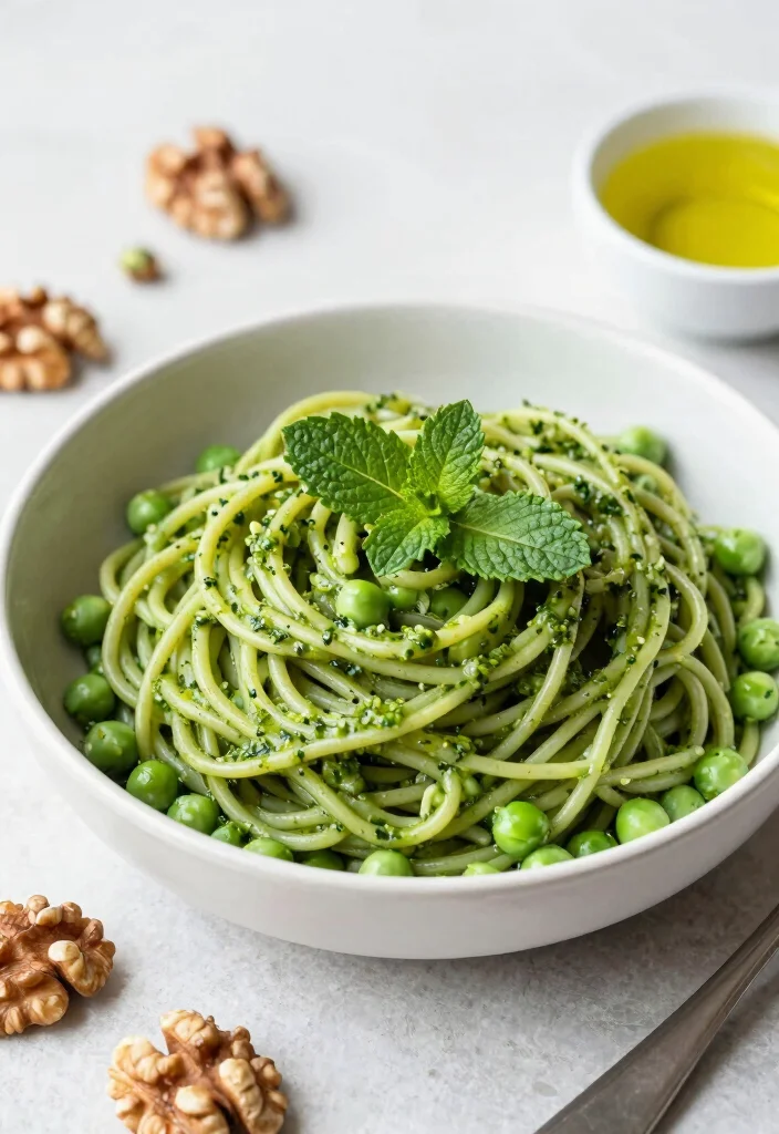 12 Healthy Noodle Recipes for Light Flavor-Packed Dinners - 11. Green Pea Noodles with Mint Pesto