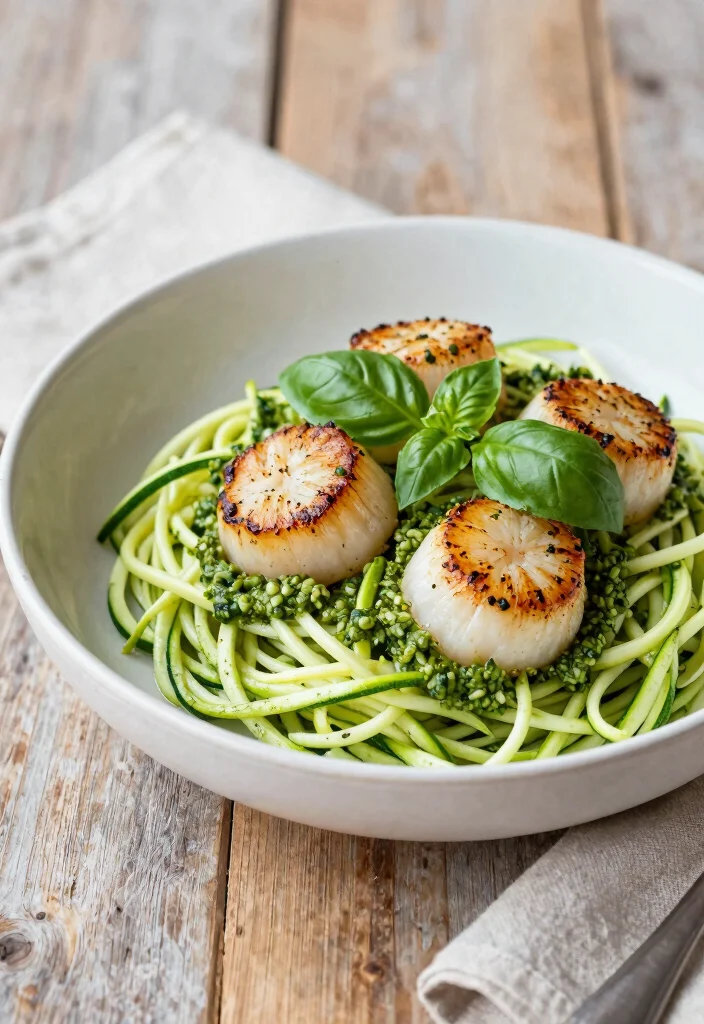 12 Healthy Pescatarian Recipes for Light Fresh Dinners - 3. Zucchini Noodles with Pesto and Scallops