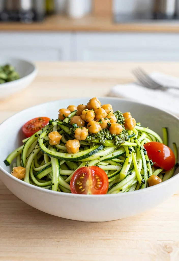 12 High-Protein Vegan Recipes for Easy Nourishing Meals - 12. Zucchini Noodles with Pesto and Chickpeas