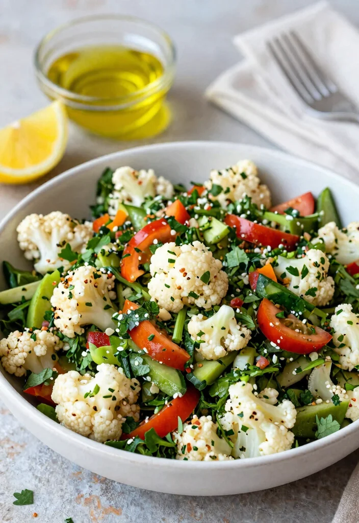 12 Keto Cauliflower Recipes for Simple Flavor-Rich Meals - 6. Cauliflower Tabbouleh Salad