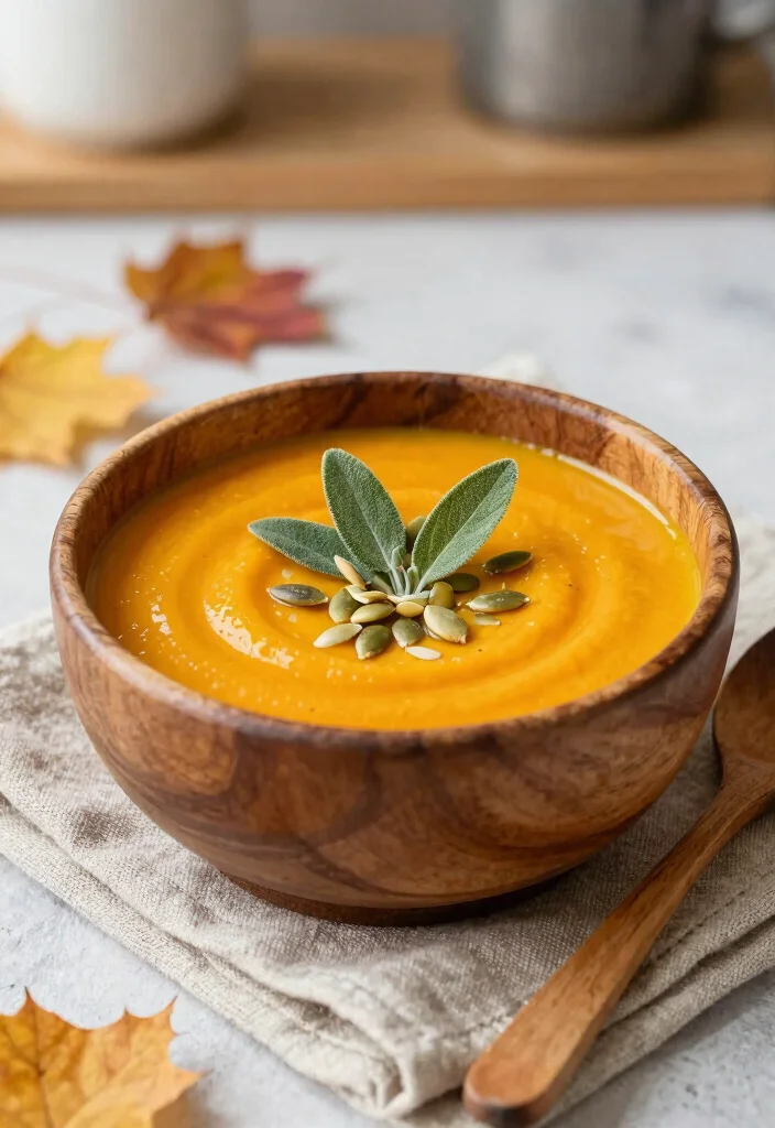 12 Vegan Fall Recipes with Cozy Seasonal Flavor Ideas - 1. Creamy Pumpkin Sage Soup