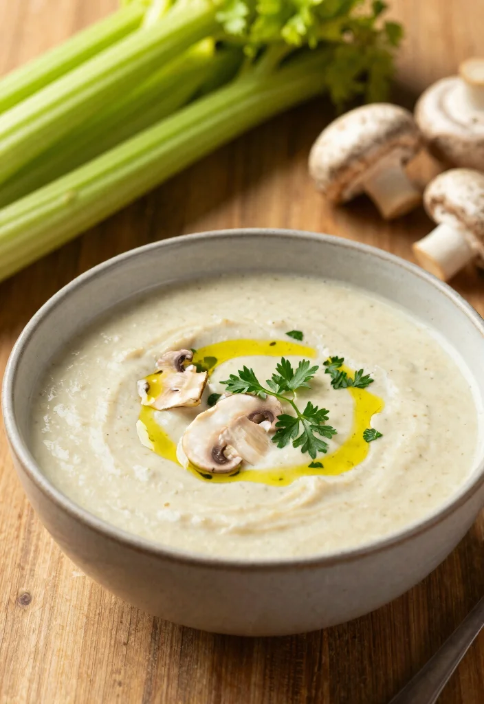12 Vegan Fall Recipes with Cozy Seasonal Flavor Ideas - 11. Creamy Celery Root and Mushroom Soup