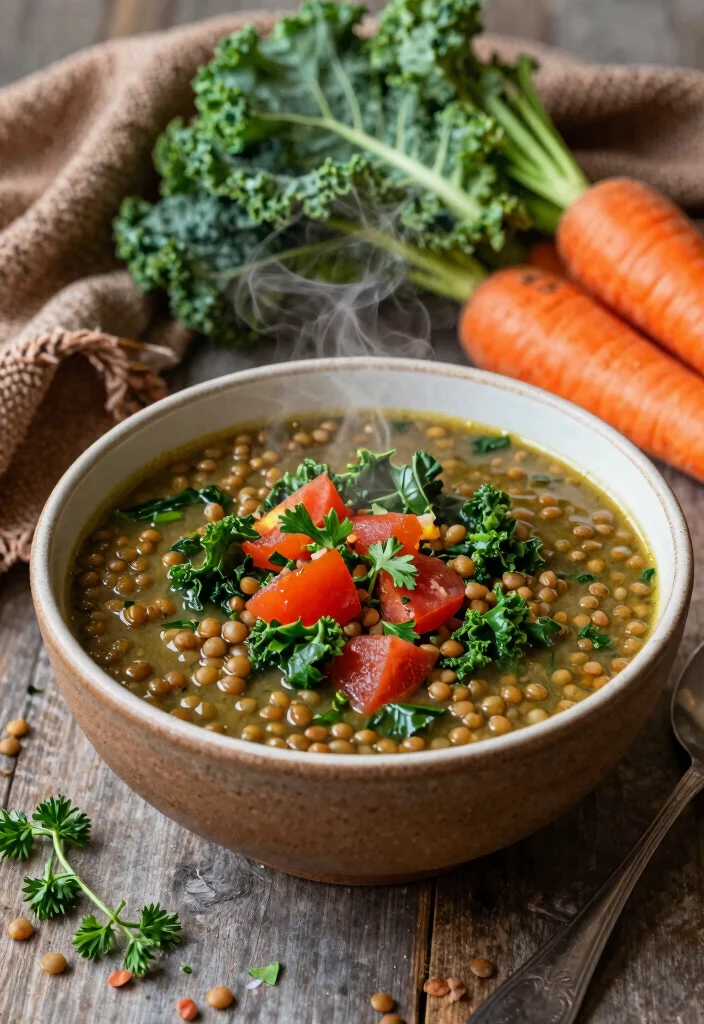 12 Vegan Fall Recipes with Cozy Seasonal Flavor Ideas - 3. Hearty Lentil and Kale Soup