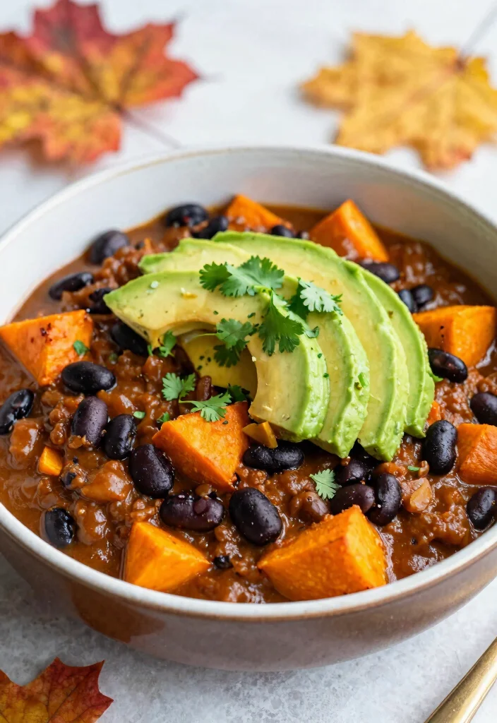 12 Vegan Fall Recipes with Cozy Seasonal Flavor Ideas - 6. Spiced Sweet Potato and Black Bean Chili