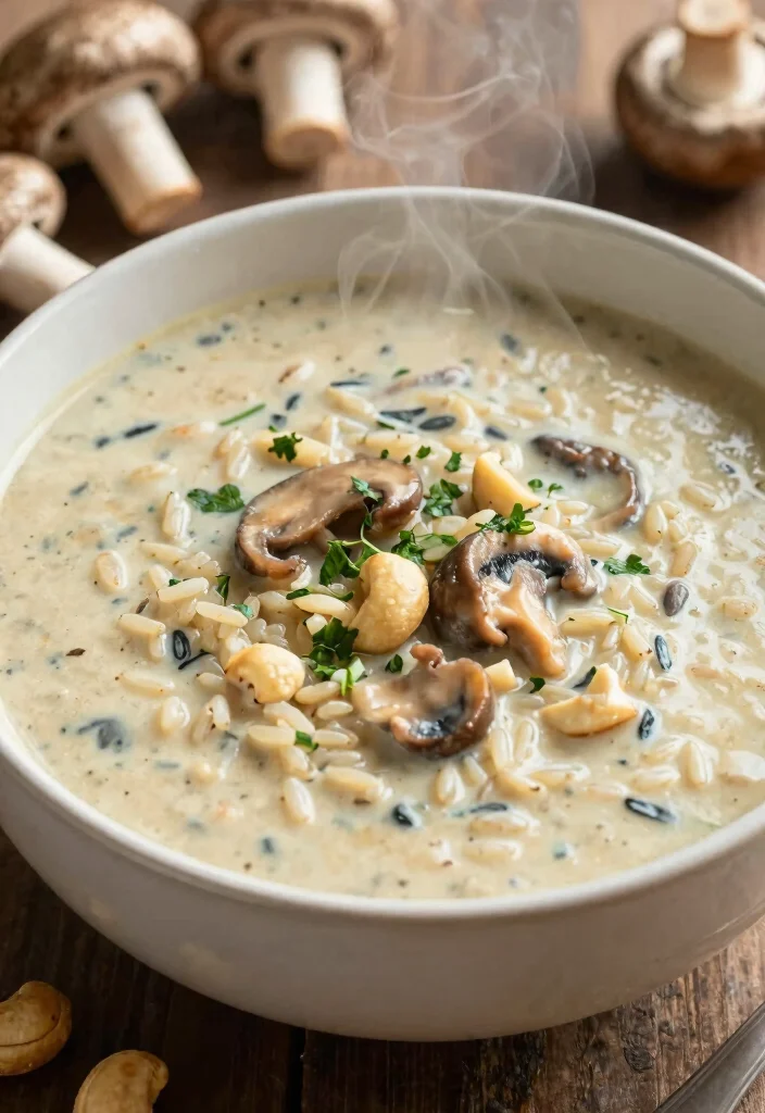 12 Vegan Fall Recipes with Cozy Seasonal Flavor Ideas - 7. Creamy Wild Rice and Mushroom Soup