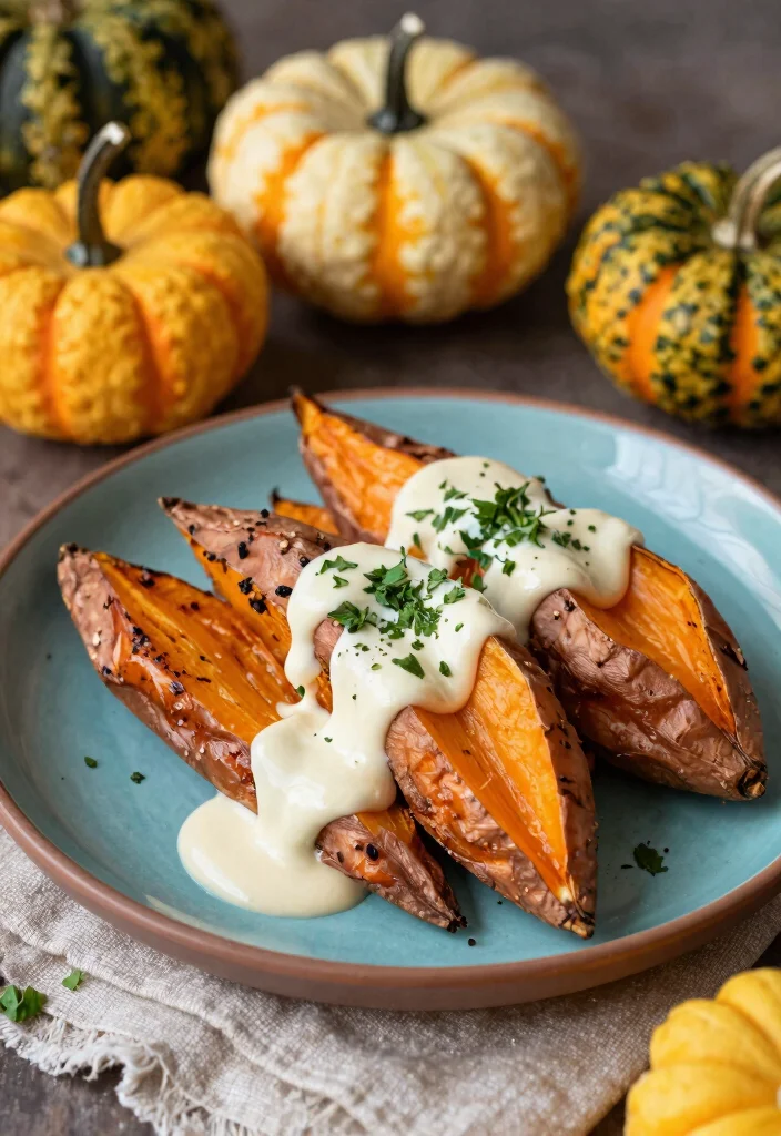 12 Vegan Thanksgiving Recipes for Easy Plant-Based Classics - 8. Roasted Sweet Potatoes with Tahini