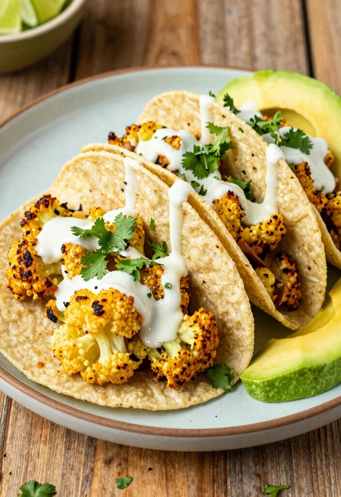 14 Vegan Vegetable Recipes for Simple Fresh Everyday Meals - 6. Cauliflower Tacos with Lime Crema